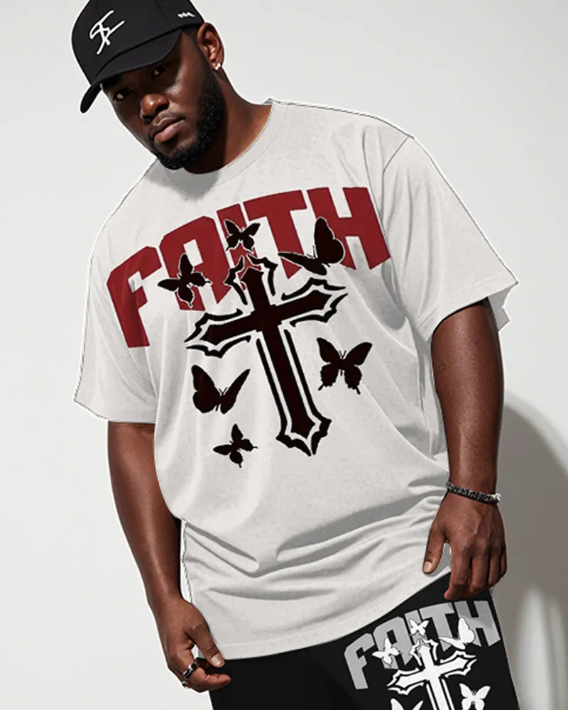 Men's Plus Size White Cross Butterfly Faith Letter Print Short Sleeve T-Shirt Shorts Suit sold by Biggmans product image thumbnail 2