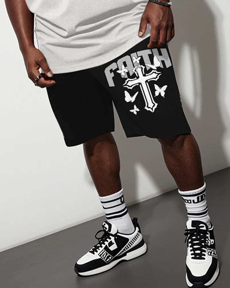 Men's Plus Size White Cross Butterfly Faith Letter Print Short Sleeve T-Shirt Shorts Suit sold by Biggmans product image thumbnail 3