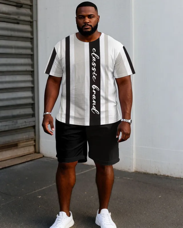 Men's Plus Size Casual Fashion Colorblock Slogan Printed Short Sleeve T-Shirt Shorts Suit sold by Biggmans