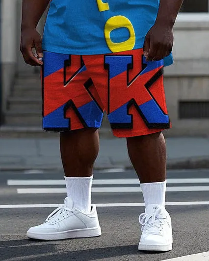 Big Men's Red & Blue Color Block Splicing Letter POLO K Printed Short Sleeve T-shirt Shorts Set sold by Biggmans product image thumbnail 3