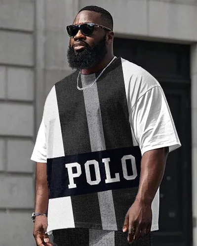 Big Men's Black & White Color Block Splicing Letter POLO Printed Short Sleeve T-shirt Shorts Set sold by Biggmans product image thumbnail 2