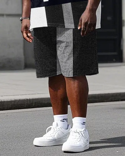 Big Men's Black & White Color Block Splicing Letter POLO Printed Short Sleeve T-shirt Shorts Set sold by Biggmans product image thumbnail 3