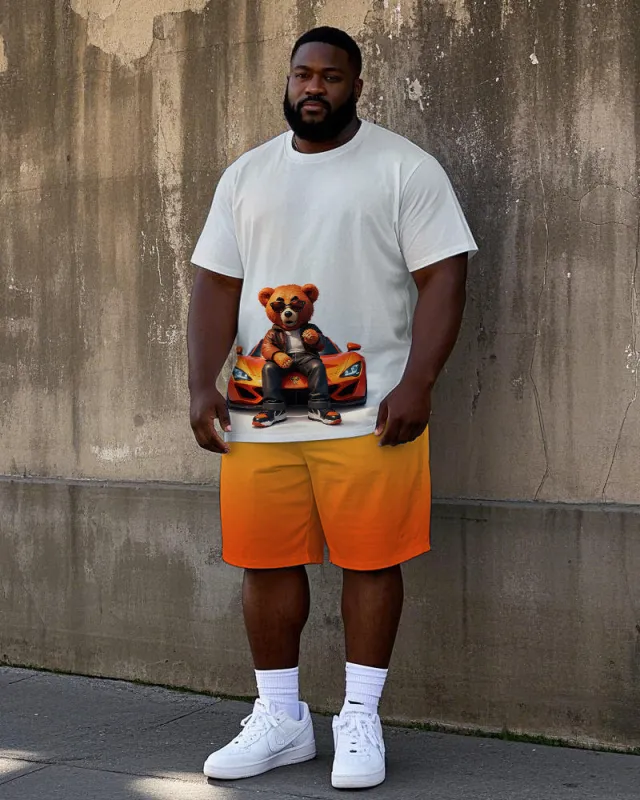 Big Men's Gradient Hip Hop GradientCartoon Cool Bear & Sports Car Printed Short Sleeve T-shirt Shorts Set sold by Biggmans
