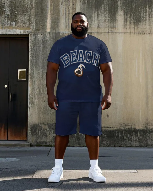 Men's Simple Letter BEACH Coconuts Printed Casual Big Size Short Sleeve T-shirt Shorts Set sold by Biggmans