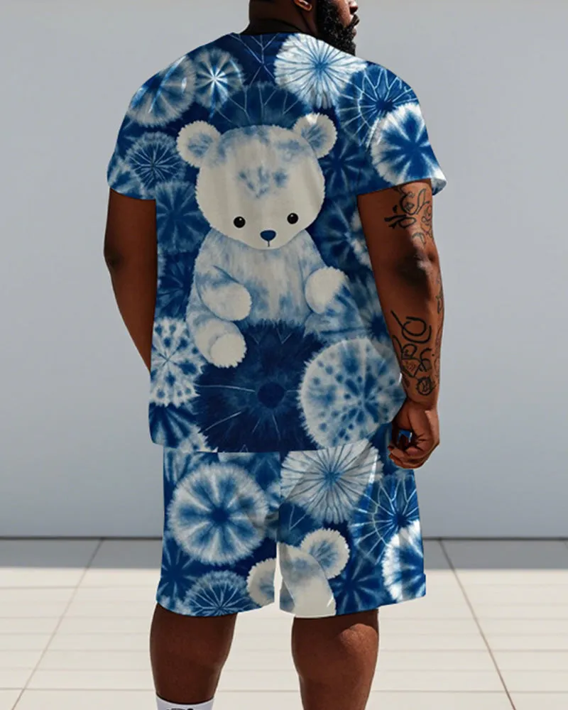 Men's Plus Size Blue Tie Dye Bear Print Short Sleeve T-Shirt Shorts Suit sold by Biggmans product image thumbnail 4