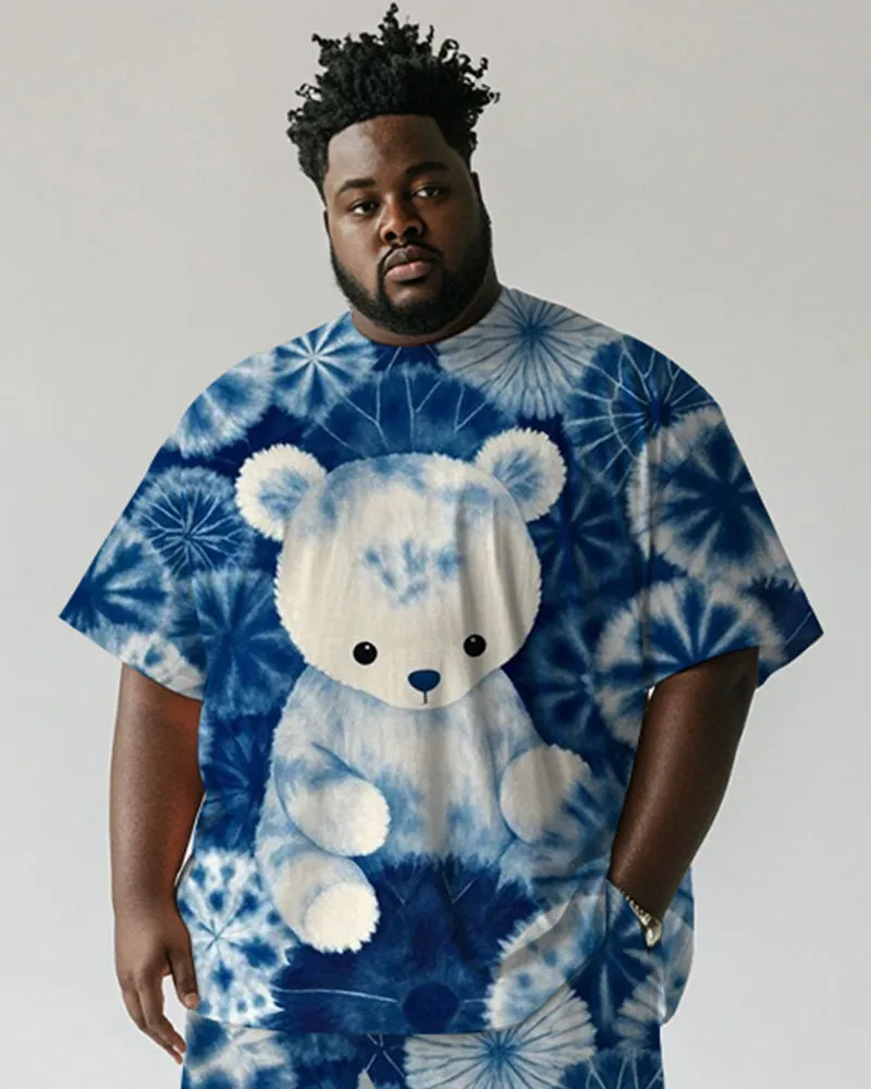 Men's Plus Size Blue Tie Dye Bear Print Short Sleeve T-Shirt Shorts Suit sold by Biggmans product image thumbnail 2