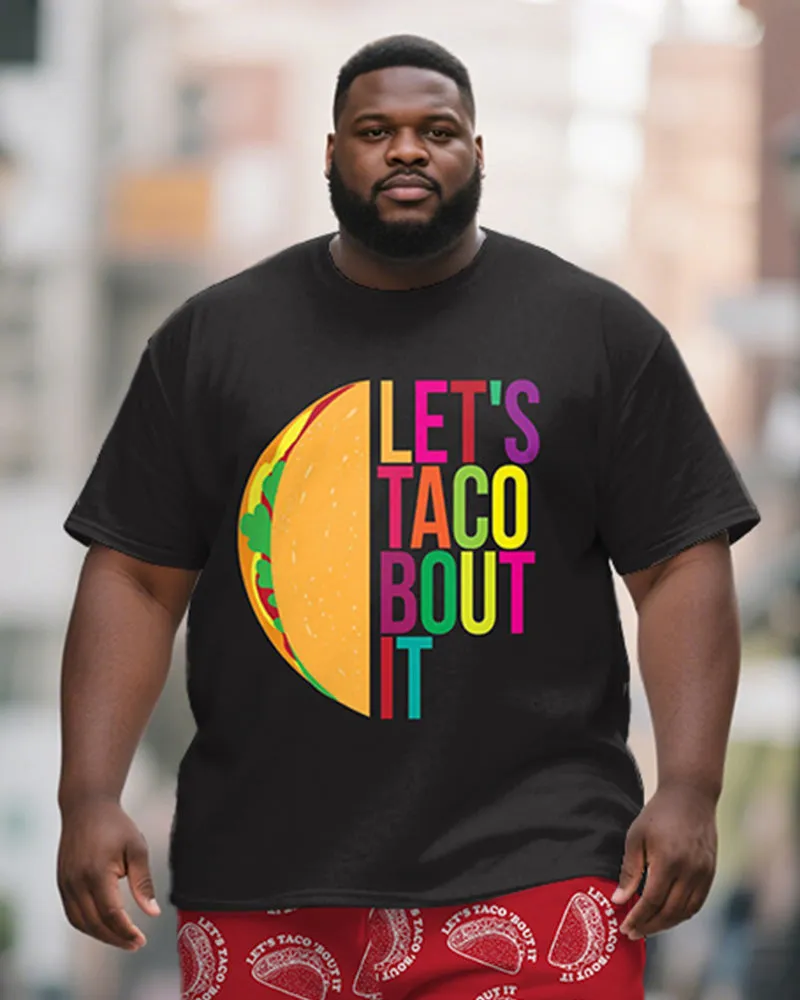 Men's Plus Size Color Let's Taco Bout It Letter Print Short Sleeve T-shirt Shorts Suit sold by Biggmans product image thumbnail 2