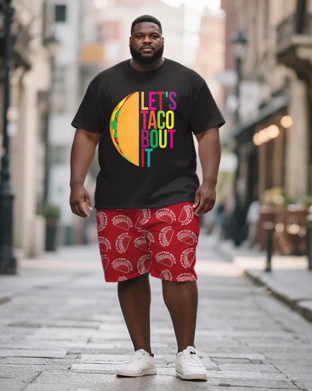 Men's Plus Size Color Let's Taco Bout It Letter Print Short Sleeve T-shirt Shorts Suit sold by Biggmans