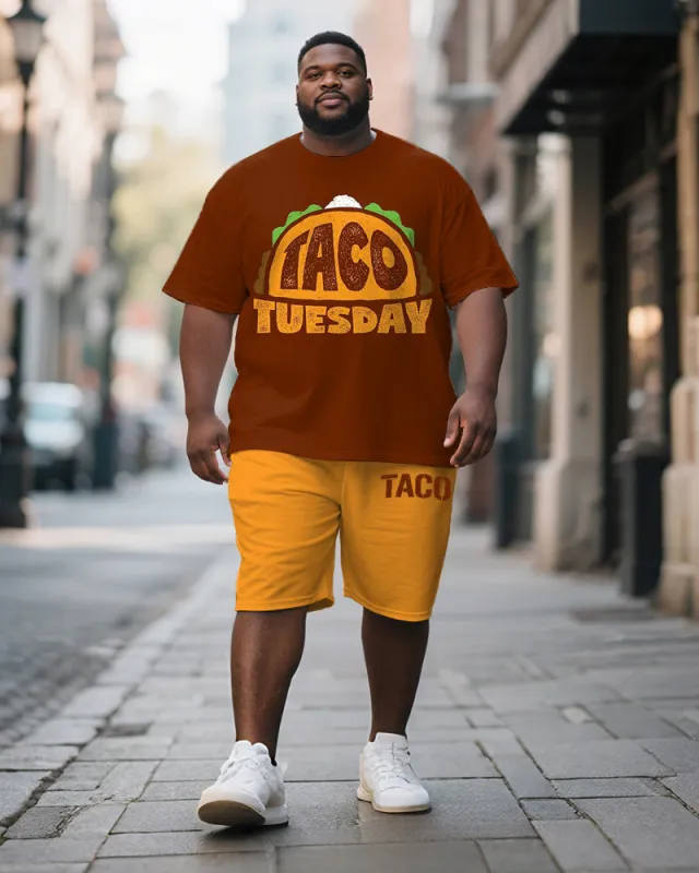 Men's Plus Size Graffiti Tacos Alphabet Print Short Sleeve T-Shirt Shorts Suit sold by Biggmans