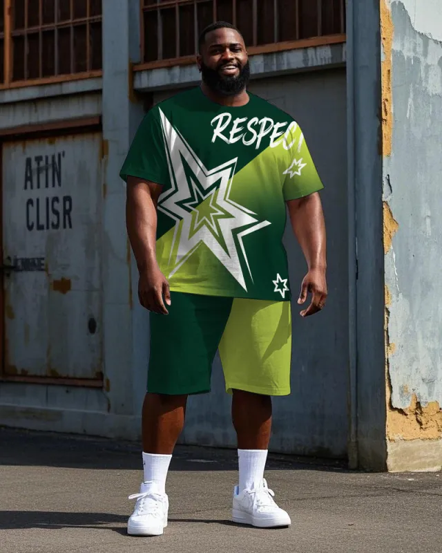 Big Men's Outdoor RESPECT Start Printed Street Fashion Short Sleeve T-Shirt Shorts Set sold by Biggmans