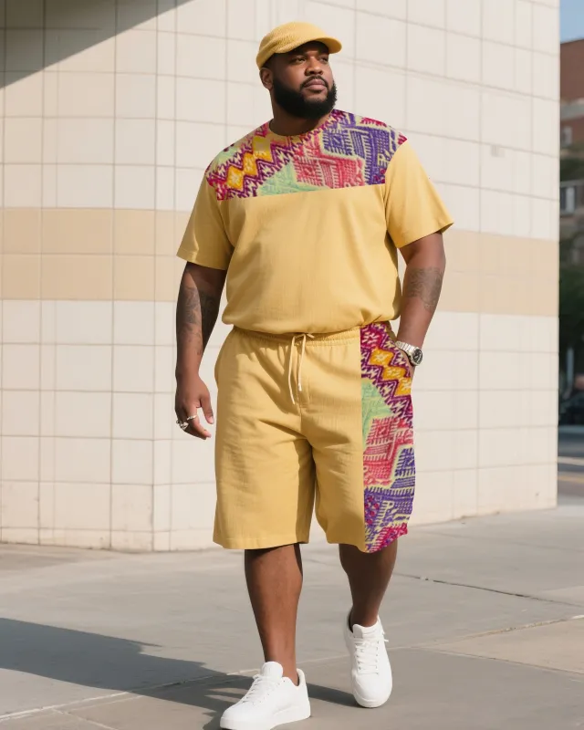 Men's Plus Size Creative Patchwork Printed T-Shirt Shorts Suit sold by Biggmans