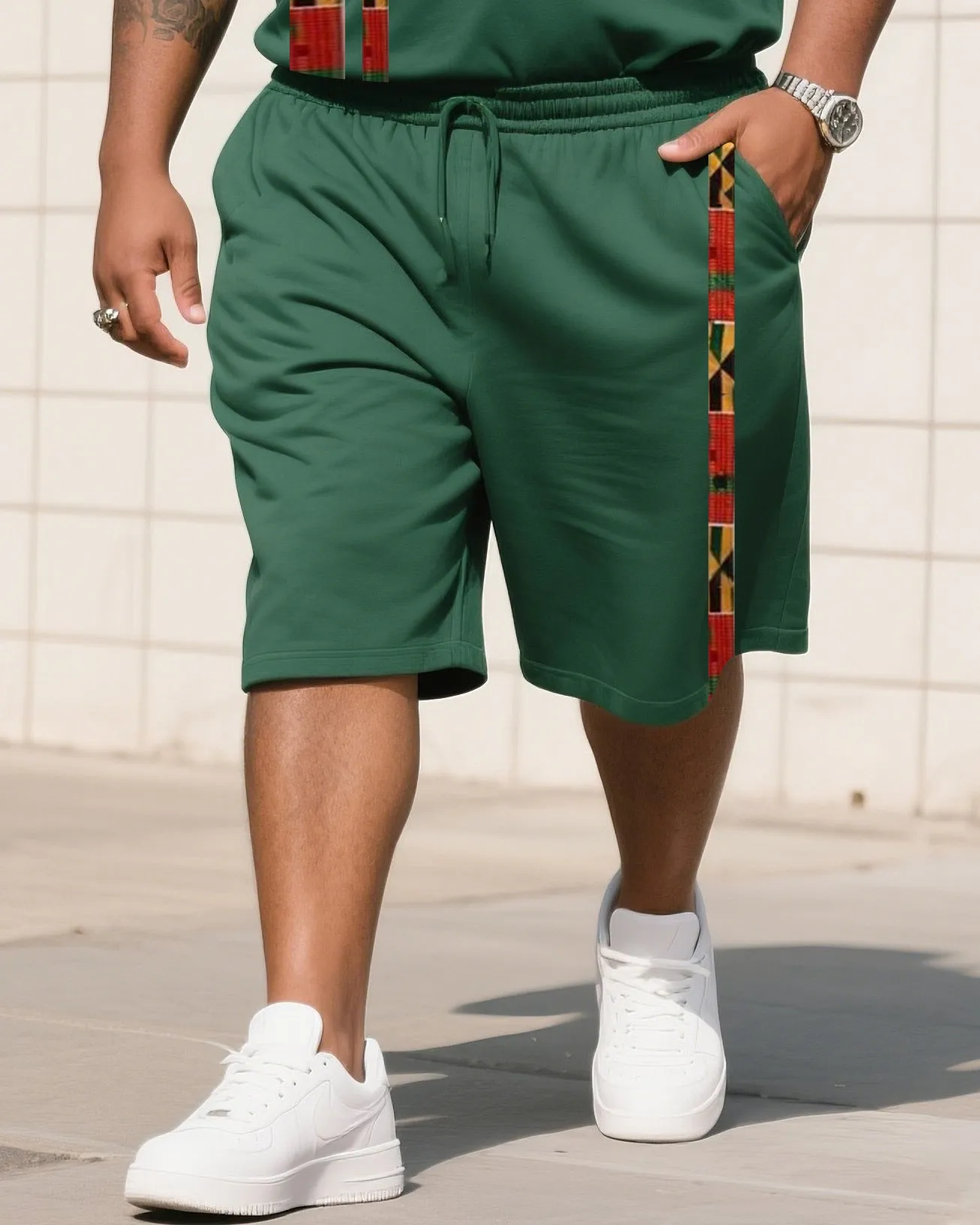 Men's Plus Size Mars Green Creative Striped Cross Print T-Shirt Shorts Suit sold by Biggmans product image thumbnail 3