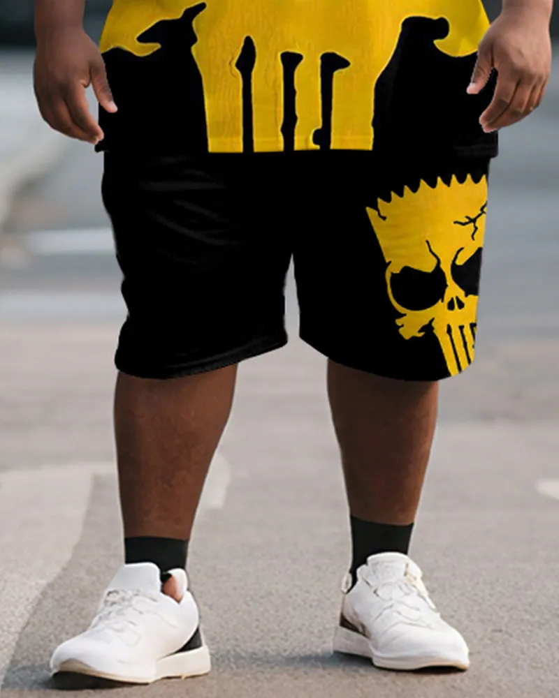 Men's Plus Size Black And Yellow Skull Print Short-sleeved T-shirt Shorts Suit sold by Biggmans product image thumbnail 3