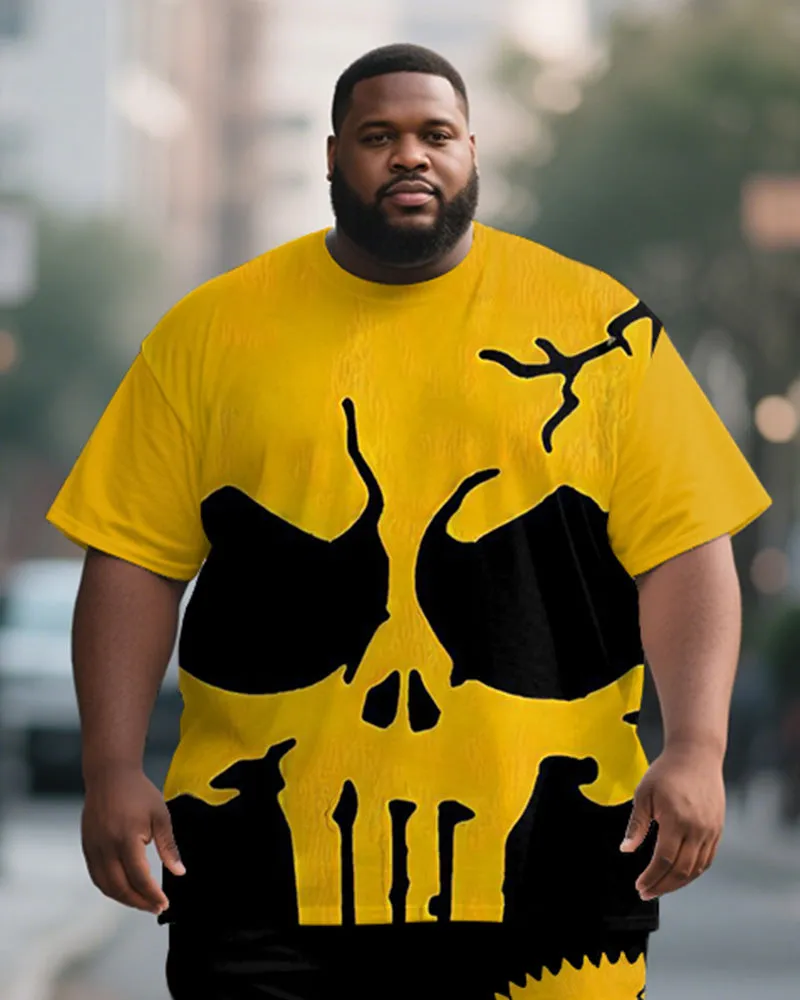 Men's Plus Size Black And Yellow Skull Print Short-sleeved T-shirt Shorts Suit sold by Biggmans product image thumbnail 2