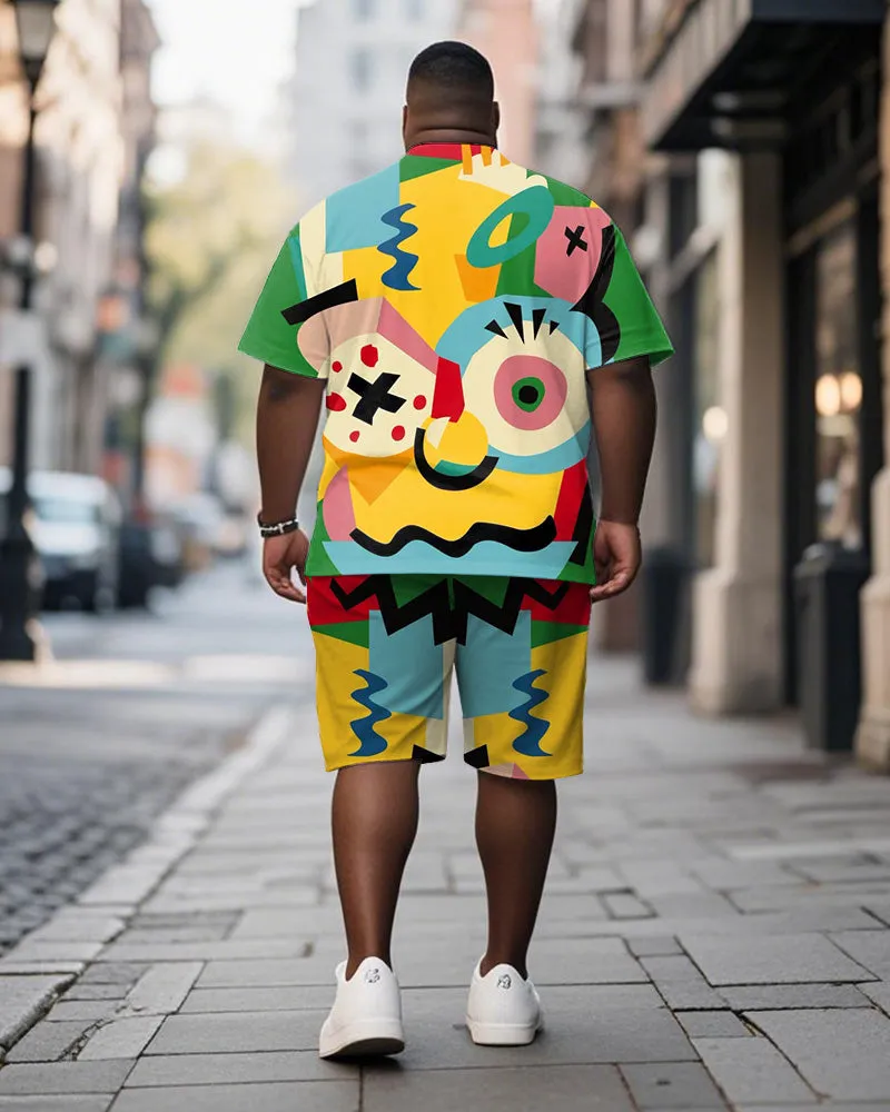 Men's Plus Size Green Graffiti Big Eyes Cartoon Print Short Sleeve T-Shirt Shorts Suit sold by Biggmans product image thumbnail 4