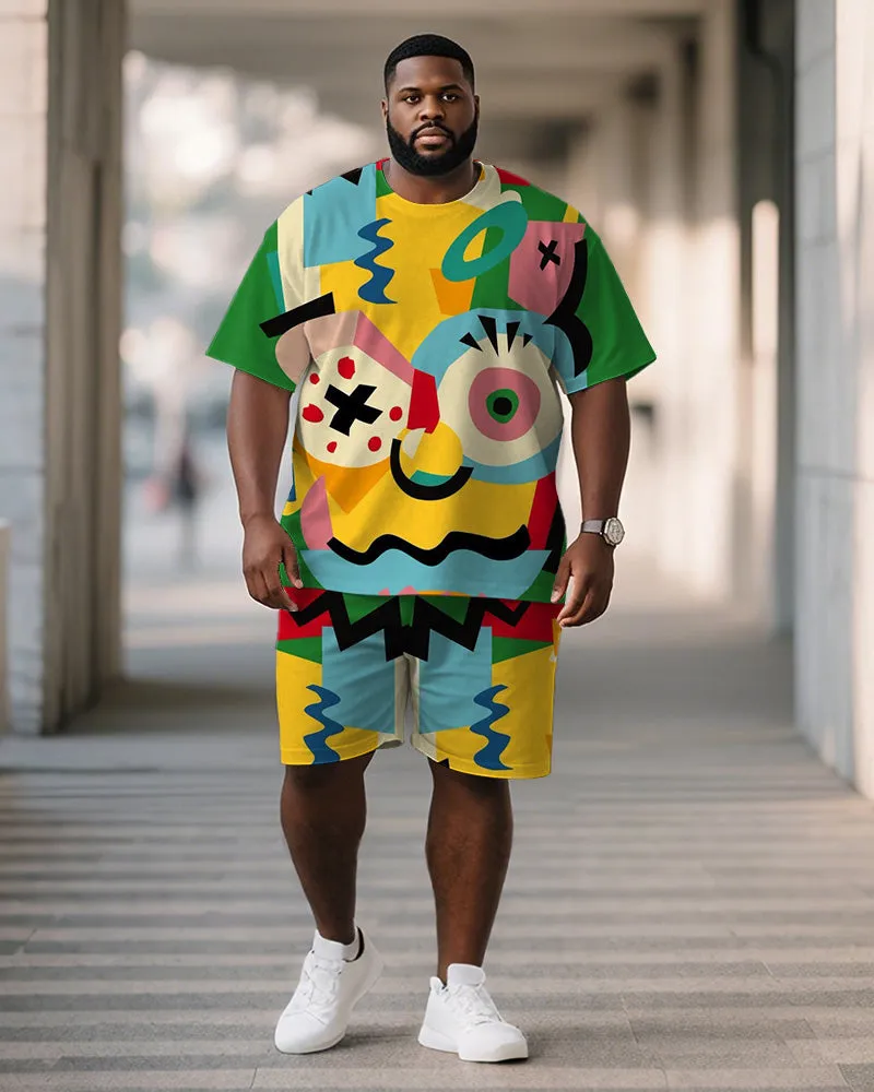 Men's Plus Size Green Graffiti Big Eyes Cartoon Print Short Sleeve T-Shirt Shorts Suit sold by Biggmans