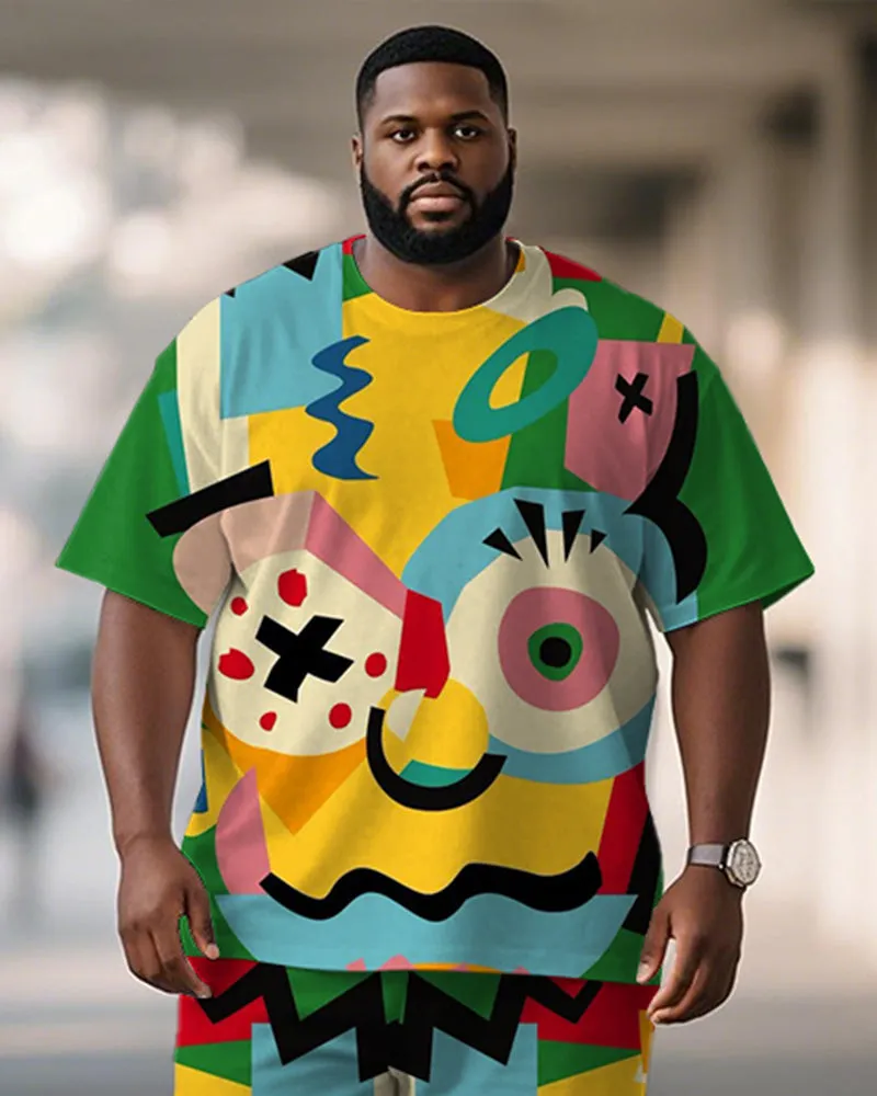 Men's Plus Size Green Graffiti Big Eyes Cartoon Print Short Sleeve T-Shirt Shorts Suit sold by Biggmans product image thumbnail 2