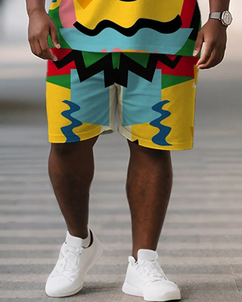 Men's Plus Size Green Graffiti Big Eyes Cartoon Print Short Sleeve T-Shirt Shorts Suit sold by Biggmans product image thumbnail 3