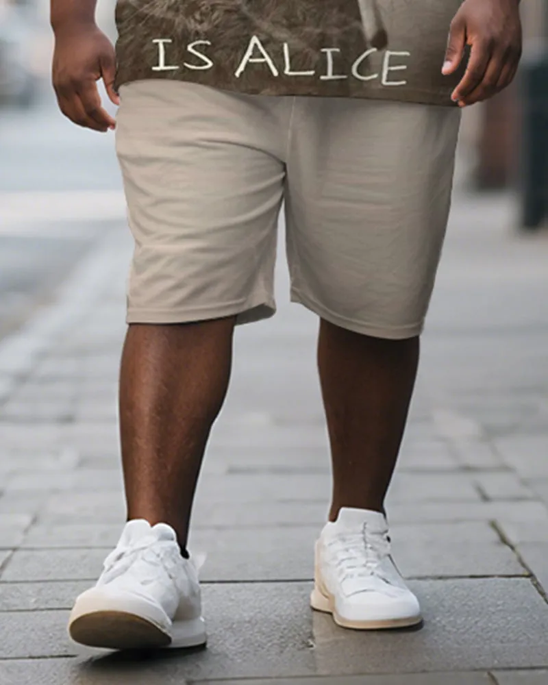 Men's Plus Size Khaki Fun Bunny Print Short Sleeve T-Shirt Shorts Suit sold by Biggmans product image thumbnail 3