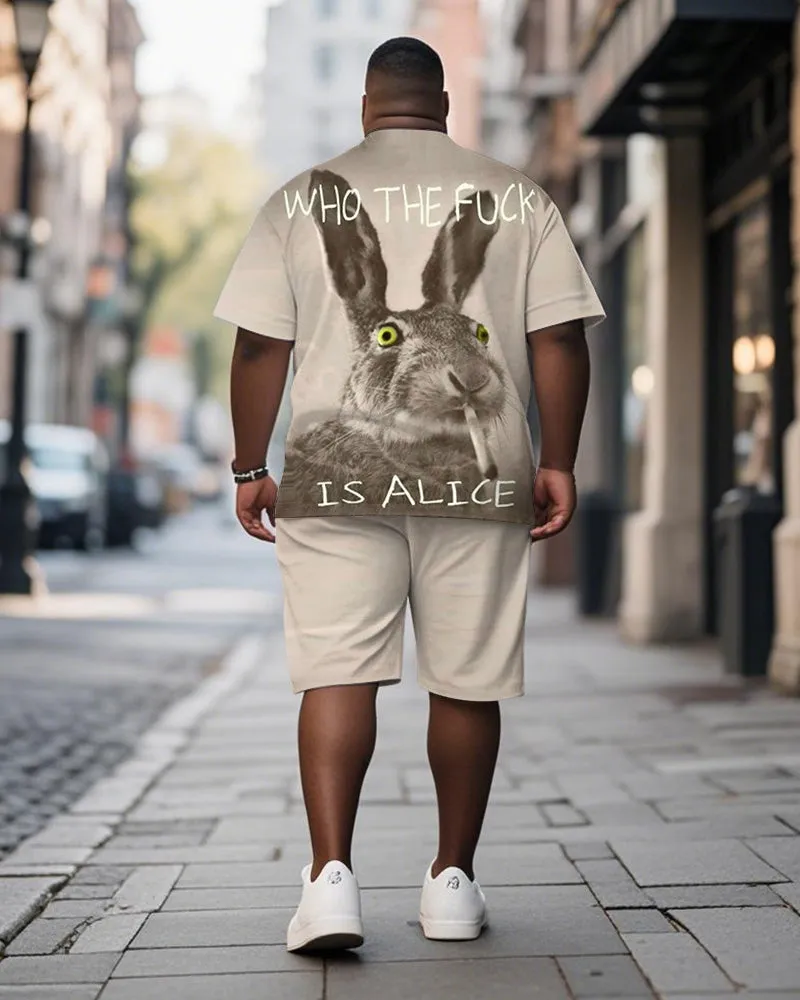 Men's Plus Size Khaki Fun Bunny Print Short Sleeve T-Shirt Shorts Suit sold by Biggmans product image thumbnail 4