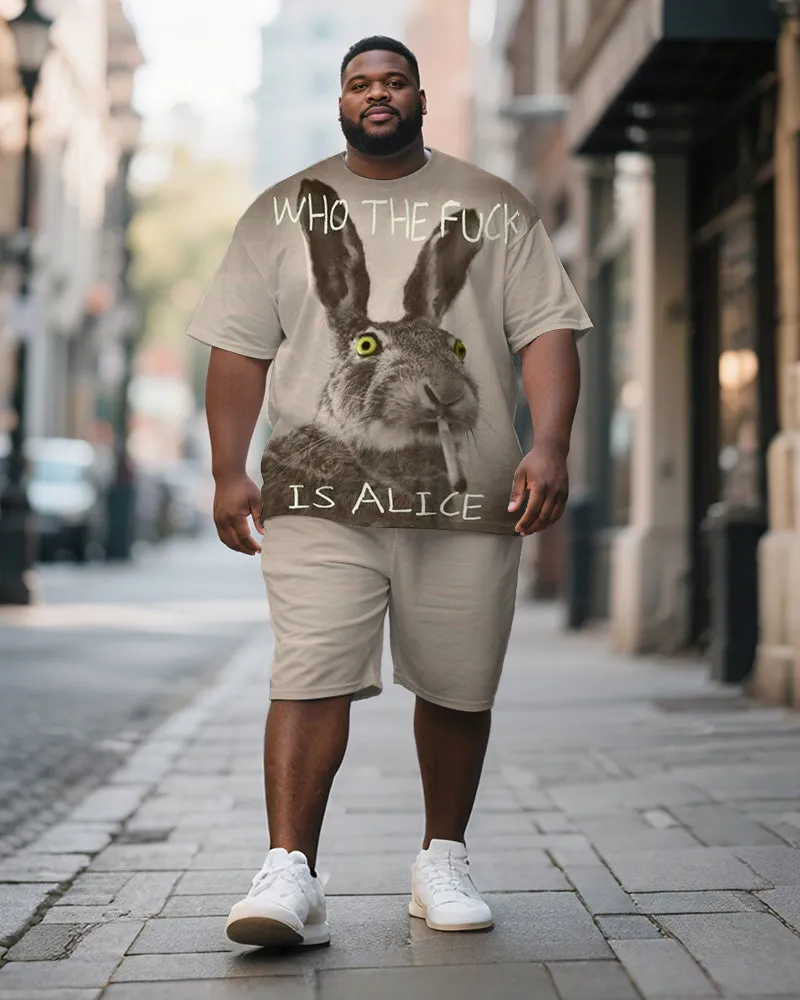 Men's Plus Size Khaki Fun Bunny Print Short Sleeve T-Shirt Shorts Suit sold by Biggmans