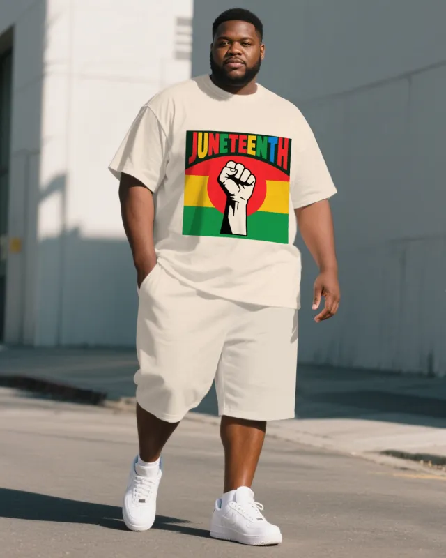 Big Men's Comic Style Fist Juneteenth Theme 2- Piece Short Sleeve T-Shirt & Shorts Suit sold by Biggmans