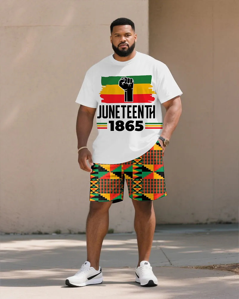Men's Plus Size June Day Rise & Peace Print Short Sleeve T-Shirt Shorts Suit sold by Biggmans