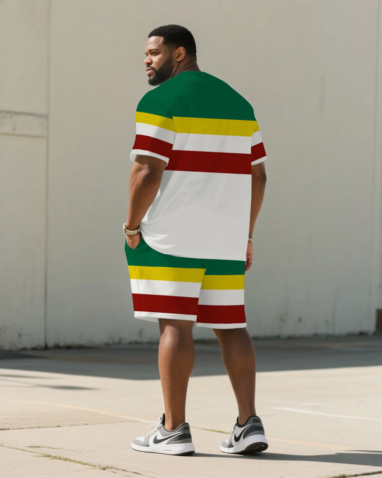 Men's Plus Size June Day Classic Teeth Buy Striped Short Sleeve T-Shirt Shorts Suit sold by Biggmans product image thumbnail 4