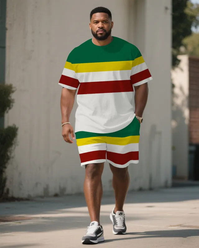 Men's Plus Size June Day Classic Teeth Buy Striped Short Sleeve T-Shirt Shorts Suit sold by Biggmans