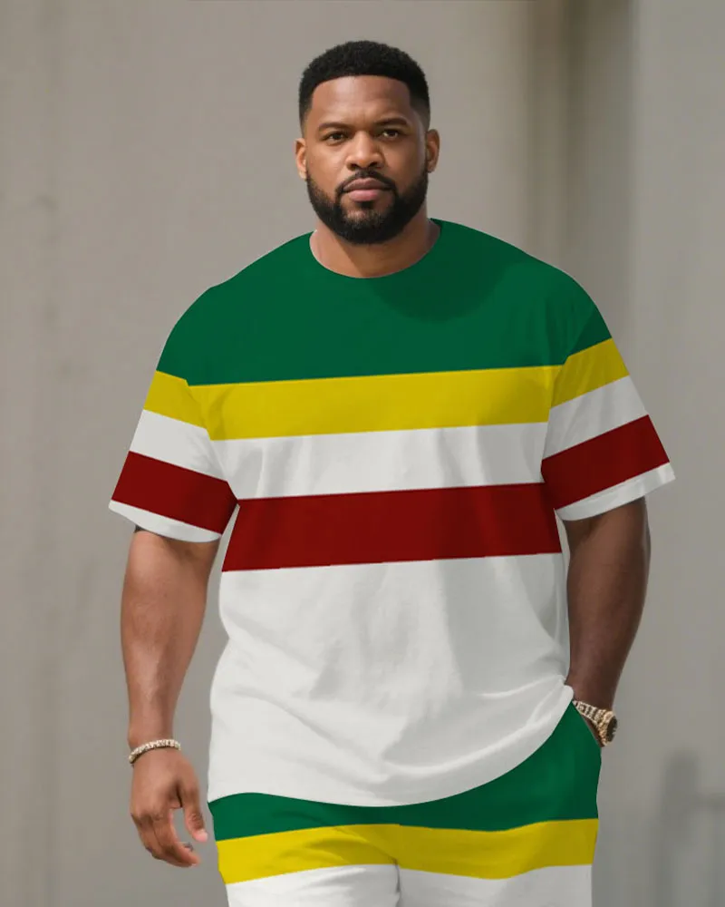 Men's Plus Size June Day Classic Teeth Buy Striped Short Sleeve T-Shirt Shorts Suit sold by Biggmans product image thumbnail 2