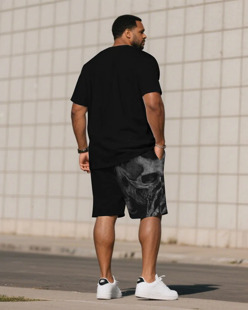 Men's Plus Size Black Prayer Skull Gesture Print Short Sleeve T-Shirt Shorts Suit sold by Biggmans product image thumbnail 4