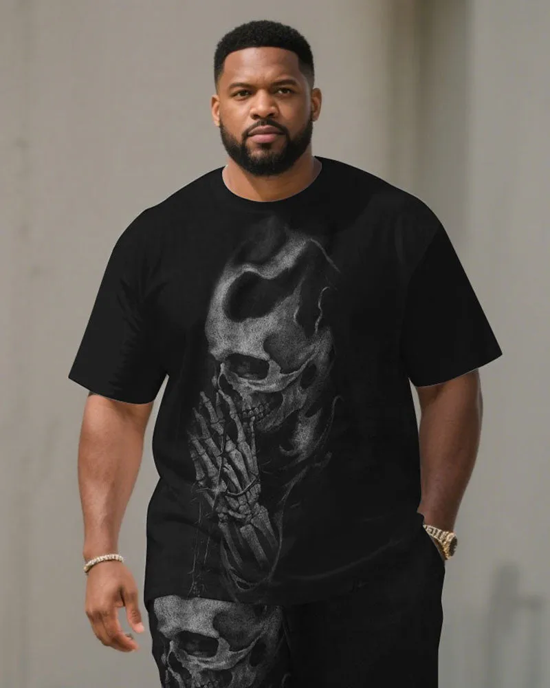 Men's Plus Size Black Prayer Skull Gesture Print Short Sleeve T-Shirt Shorts Suit sold by Biggmans product image thumbnail 2