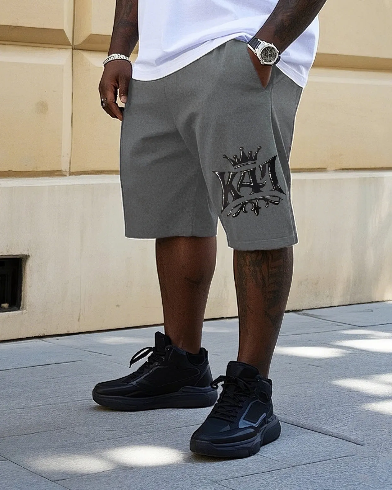 Big Men's Street Fashion Hand-painted Unique Personality Graffiti Short Sleeve T-Shirt Shorts Suit sold by Biggmans product image thumbnail 3