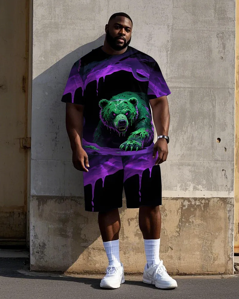 Big Men's Fear Bear Bold Printed Street Fashion Short Sleeve T-Shirt Shorts 2-piece Set sold by Biggmans