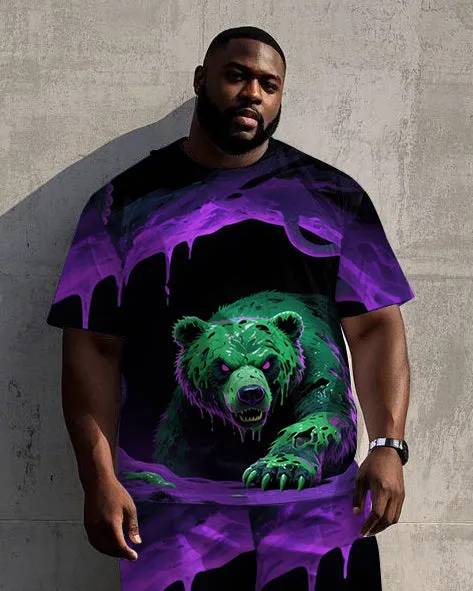 Big Men's Fear Bear Bold Printed Street Fashion Short Sleeve T-Shirt Shorts 2-piece Set sold by Biggmans product image thumbnail 2
