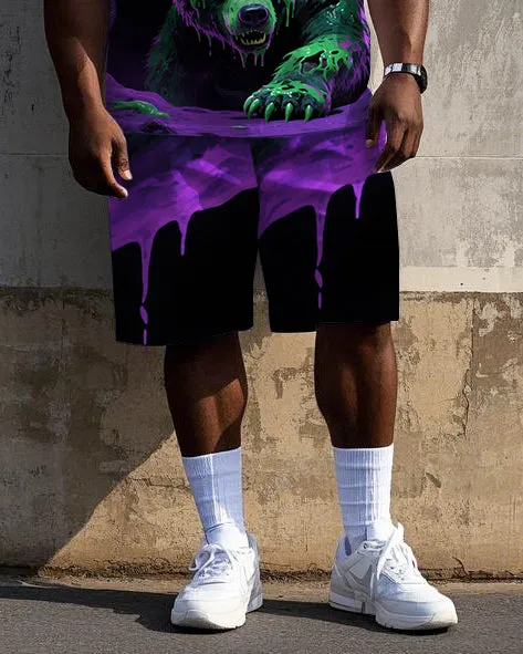 Big Men's Fear Bear Bold Printed Street Fashion Short Sleeve T-Shirt Shorts 2-piece Set sold by Biggmans product image thumbnail 3