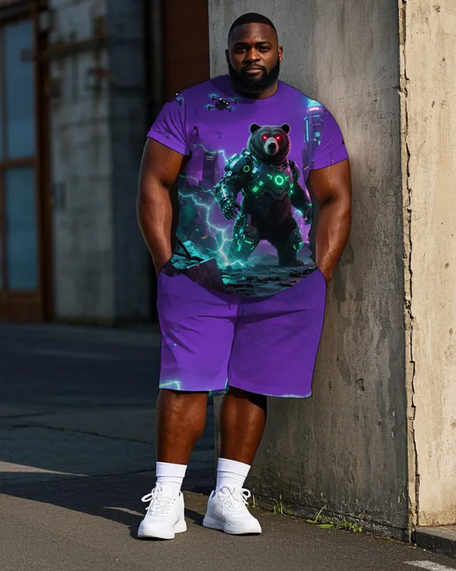 Men's Street Style Armor Bear Soldier Printed Big & Tall Short Sleeve T-Shirt Shorts Set sold by Biggmans