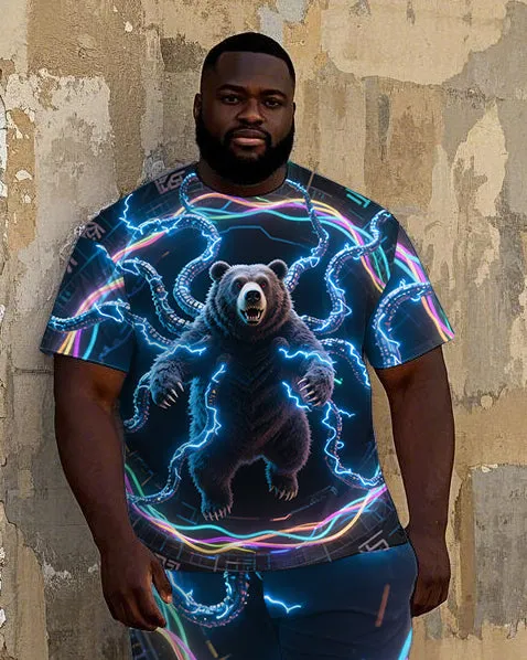 Men's Big & Tall Casual Electric Bear Printed 2-Piece Short Sleeve T-Shirt Shorts Set sold by Biggmans product image thumbnail 2