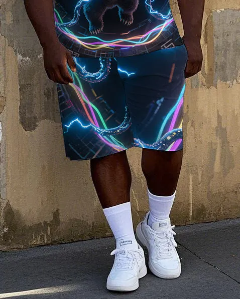 Men's Big & Tall Casual Electric Bear Printed 2-Piece Short Sleeve T-Shirt Shorts Set sold by Biggmans product image thumbnail 3