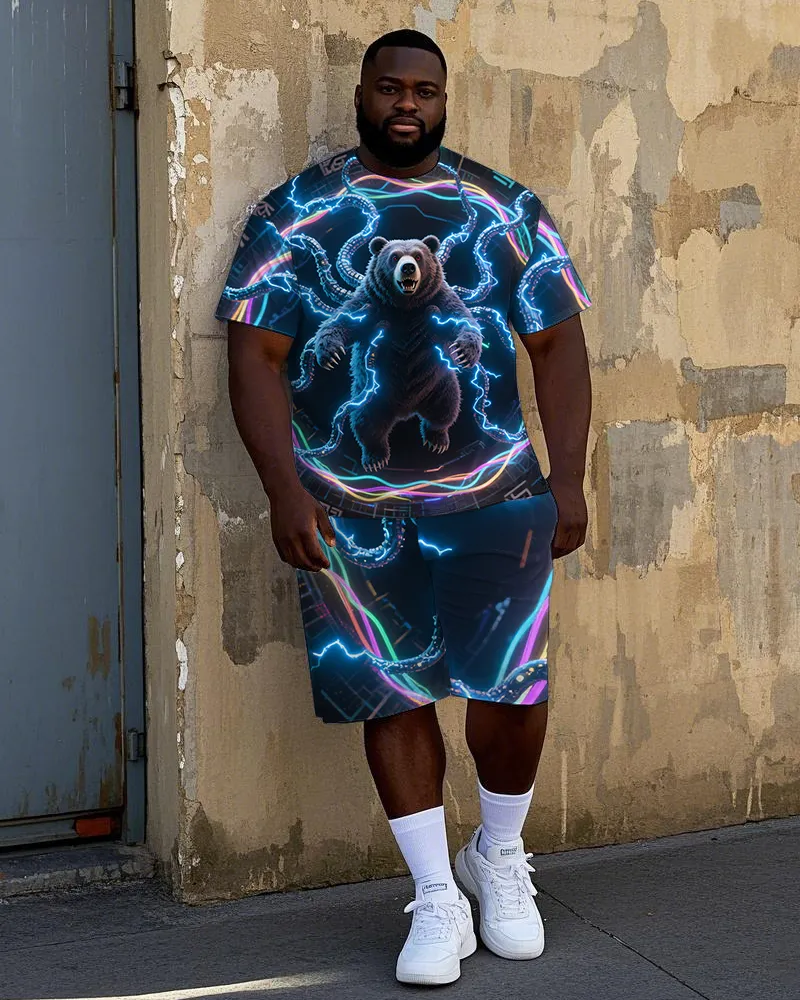 Men's Big & Tall Casual Electric Bear Printed 2-Piece Short Sleeve T-Shirt Shorts Set sold by Biggmans