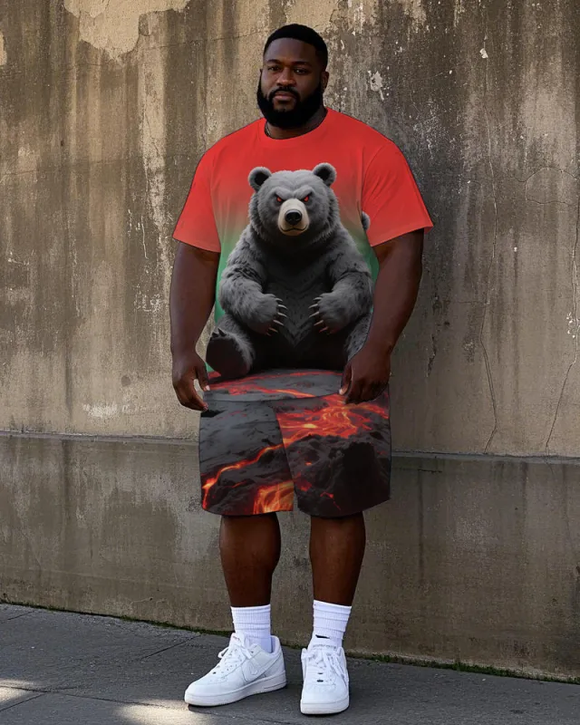 Big Guy's Casual Abstract Bear in Magma Printed 2-Piece Short Sleeve T-Shirt Shorts Set sold by Biggmans