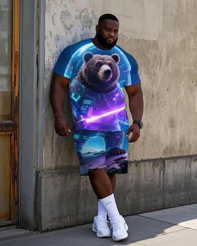 Big Guy's Abstract Bear with Lightsaber Technology Theme Short Sleeve T-Shirt Shorts Set sold by Biggmans