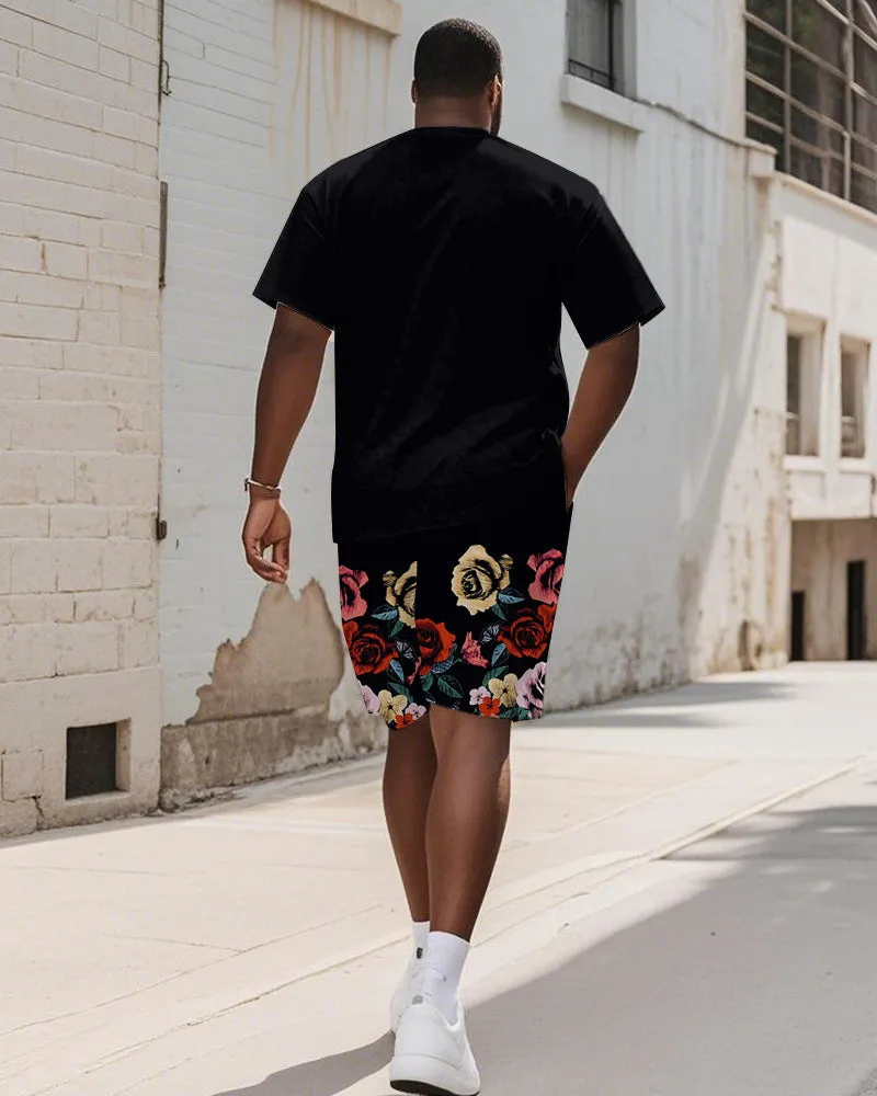 Men's Plus Size Street Graffiti Rose Print Round Neck Short Sleeve T-Shirt Shorts Suit sold by Biggmans product image thumbnail 4