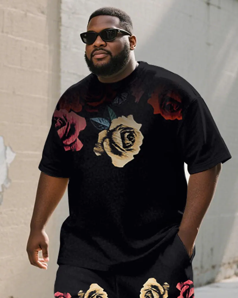 Men's Plus Size Street Graffiti Rose Print Round Neck Short Sleeve T-Shirt Shorts Suit sold by Biggmans product image thumbnail 2