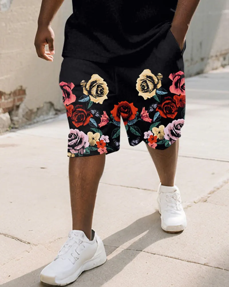 Men's Plus Size Street Graffiti Rose Print Round Neck Short Sleeve T-Shirt Shorts Suit sold by Biggmans product image thumbnail 3