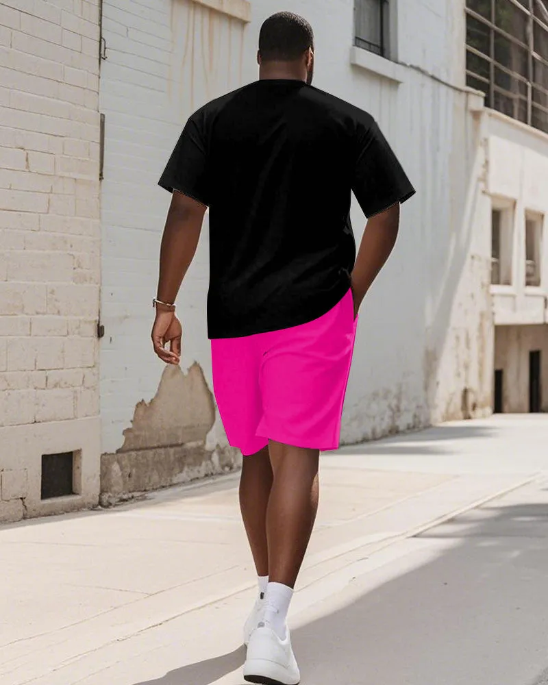 Men's Plus Size Flame Pink New LIFE Alphabet Print Round Neck Short Sleeve T-Shirt Shorts Suit sold by Biggmans product image thumbnail 4