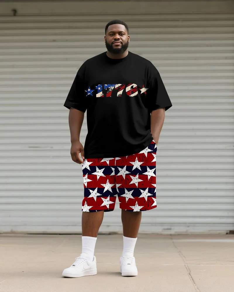 Men's Plus Size Independence Day1776 Star Print Round Neck Short Sleeve T-shirt Shorts Suit sold by Biggmans
