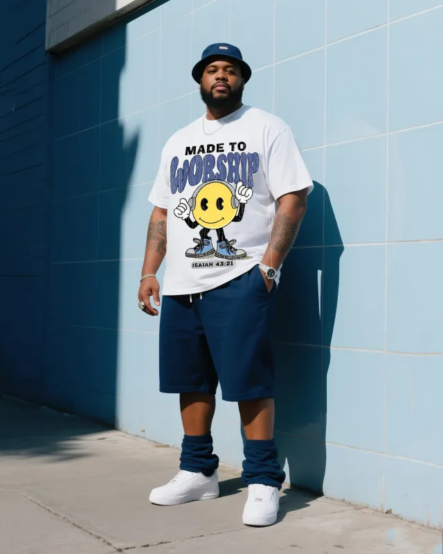 Daily Casual For Big Men Made For Worship Of God Printed Short Sleeve T-Shirt Shorts Suit sold by Biggmans