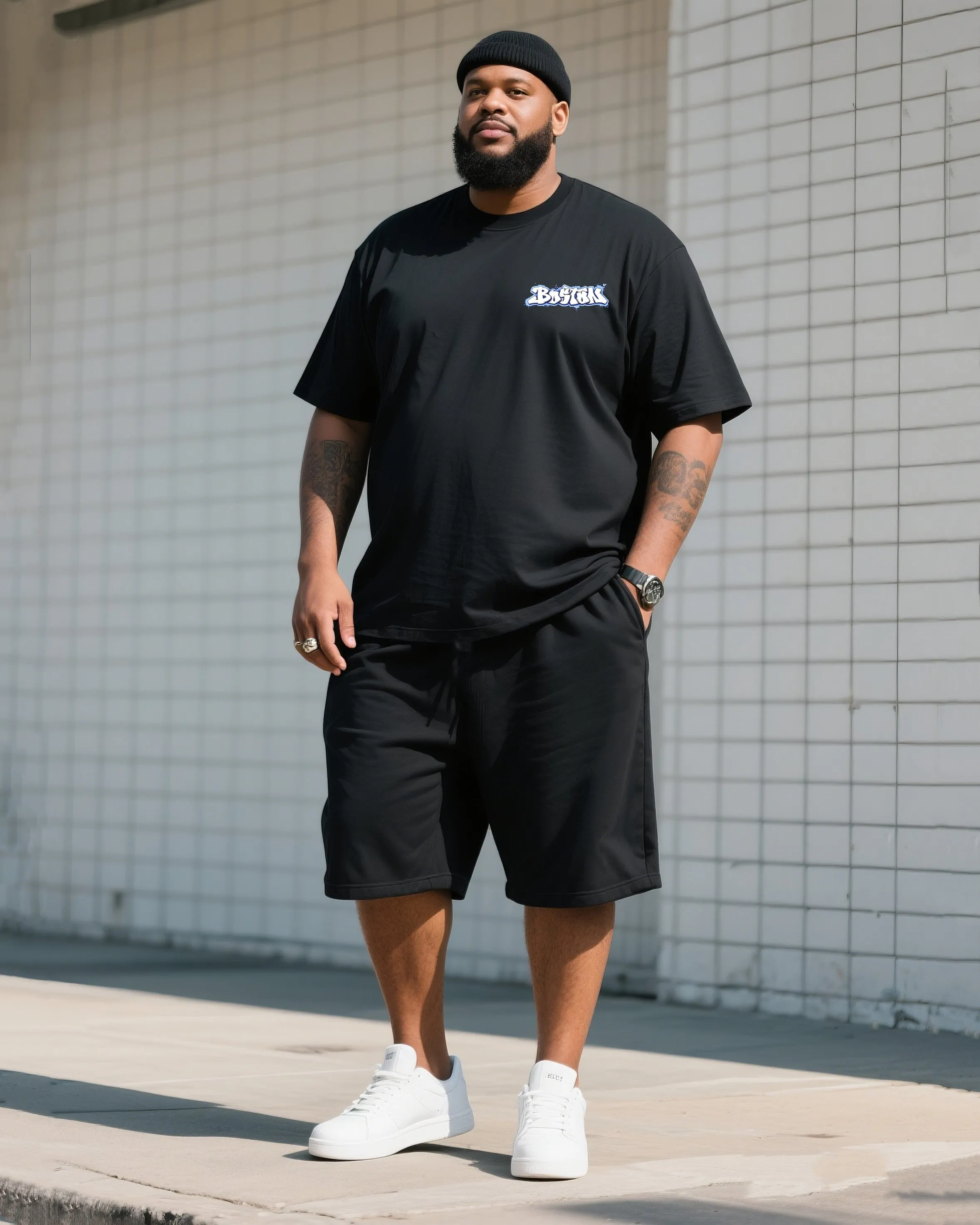 Big Man's Daily Leisure Micro-standard Small Design Printed Short Sleeve T-shirt Shorts Suit sold by Biggmans