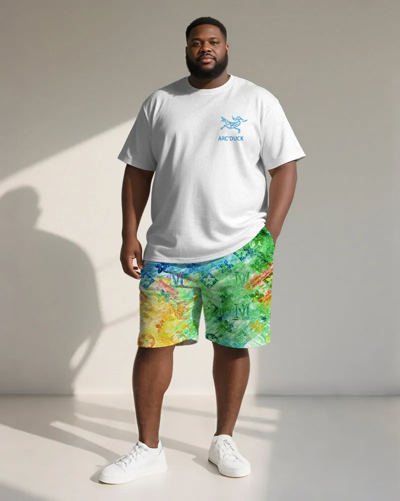 Big & Tall Men's Gradient Geometric Curved Duckling Print Crewneck Short-sleeved T-shirt Shorts Suit sold by Biggmans